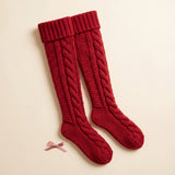 Cable Knit Over-the-Knee Socks — Cherry