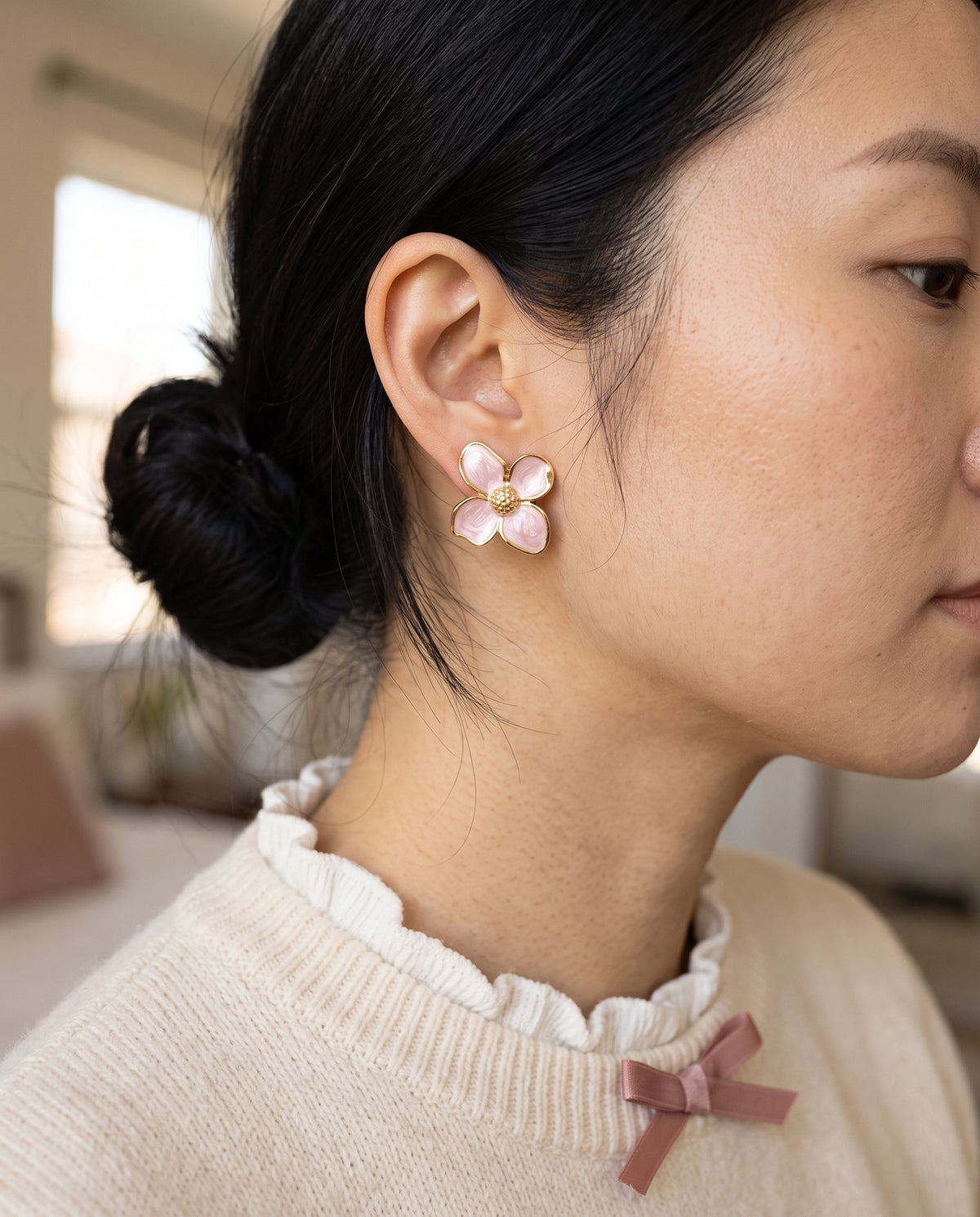 Enamel Flower Earrings — Pink