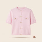 The Short-Sleeve Knit Cardigan — Pink