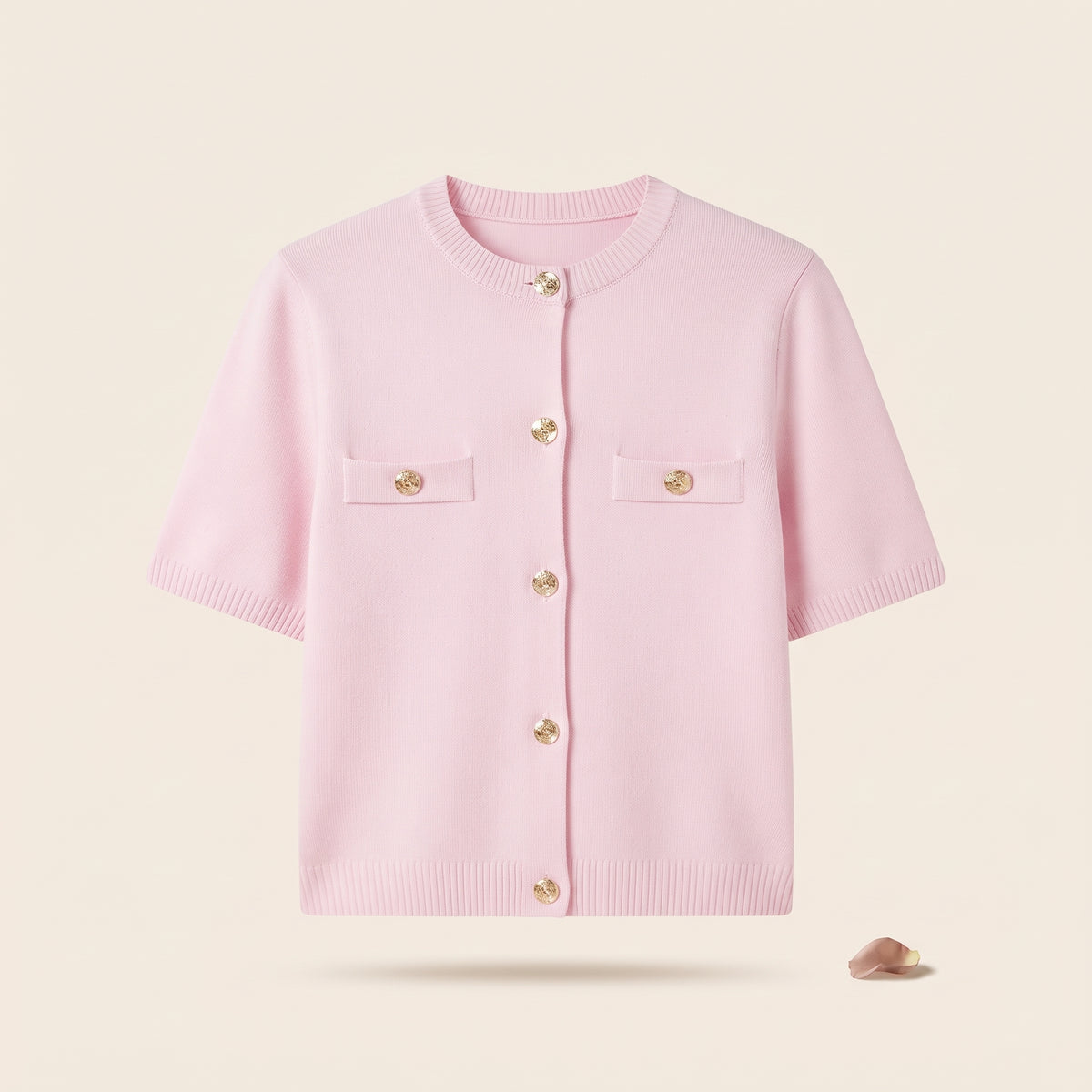 The Short-Sleeve Knit Cardigan — Pink