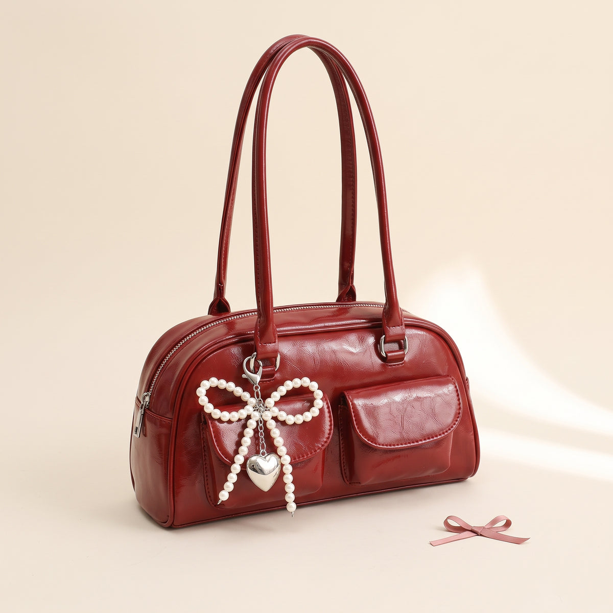 The Bow Charm Shoulder Bag — Cherry