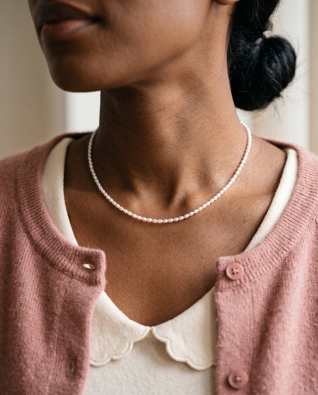 The Dainty Pearl Necklace — Sterling Silver Clasp