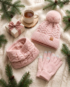 Pom-Pom Beanie, Gloves & Neck Warmer Set — Pink