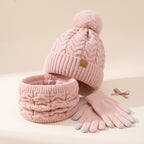 Pom-Pom Beanie, Gloves & Neck Warmer Set — Pink