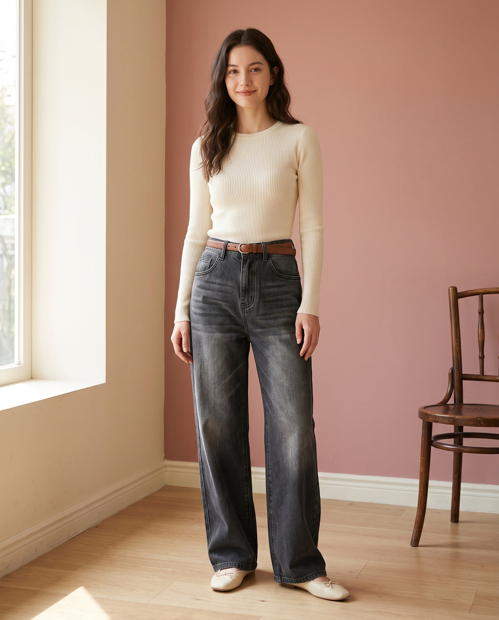 The Petite Wide-Leg Jeans — Washed Black