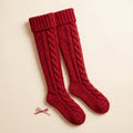 Cable Knit Over-the-Knee Socks — Cherry