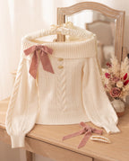 The Off-Shoulder Bow Sweater — Cream