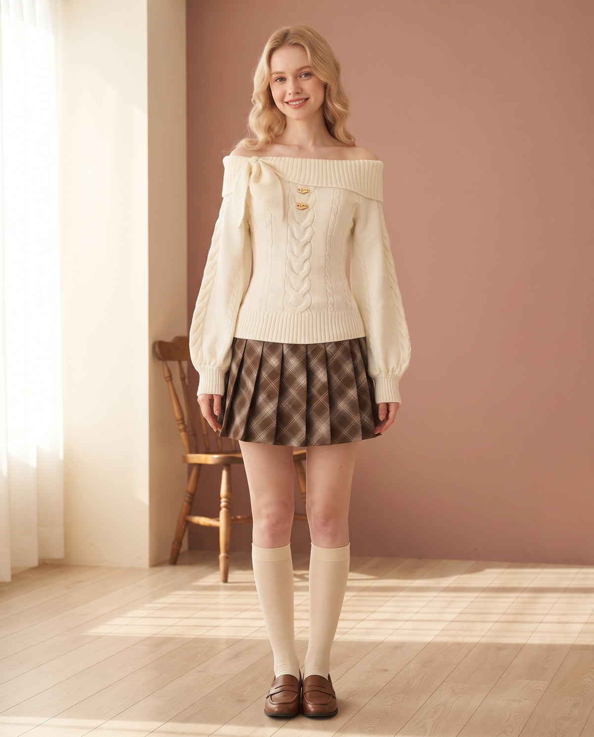 The Off-Shoulder Bow Sweater — Cream