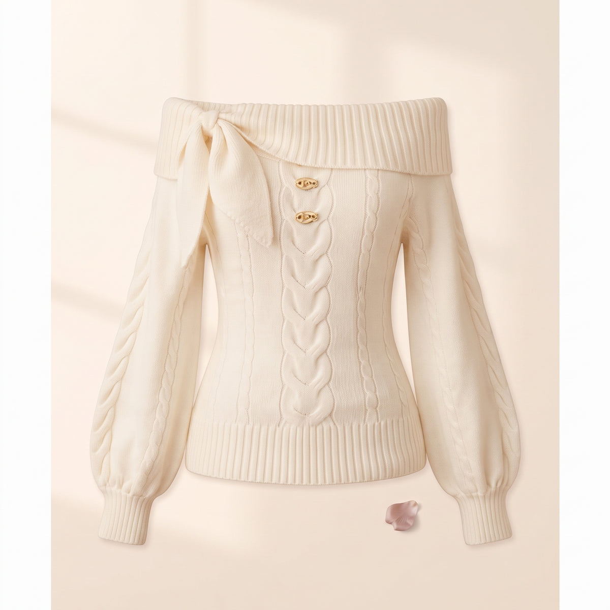 The Off-Shoulder Bow Sweater — Cream