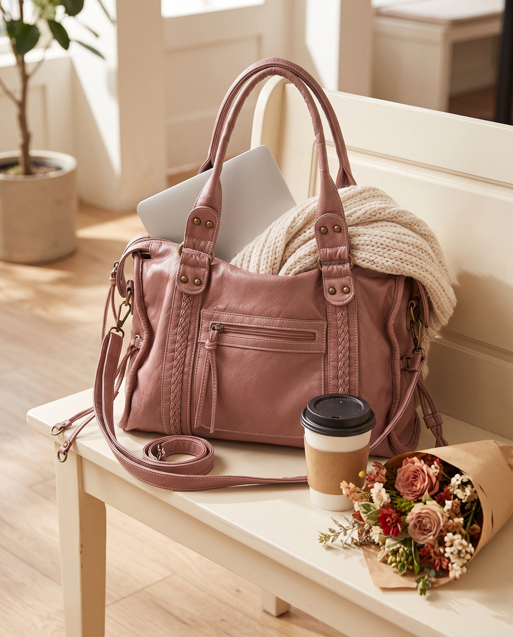 The Washed Shoulder Bag — Dusty Rose